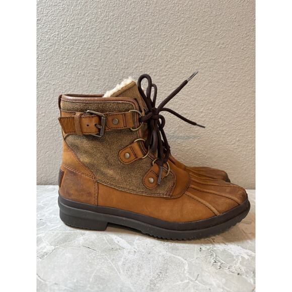 UGG Cecile Women's 1007999 Brown Waterproof Leather Ankle Duck Boots Size US 5.5 - Picture 2 of 8
